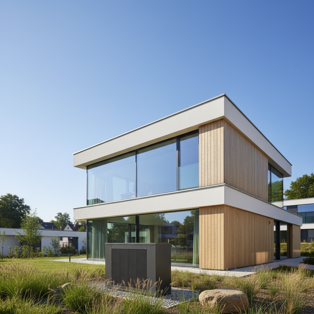 Modern energy-efficient house with heat pump